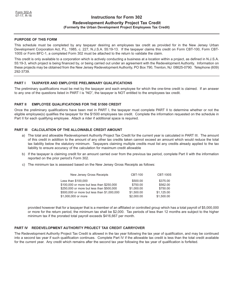 Form 302 Redevelopment Authority Project Tax Credit - New Jersey, Page 3