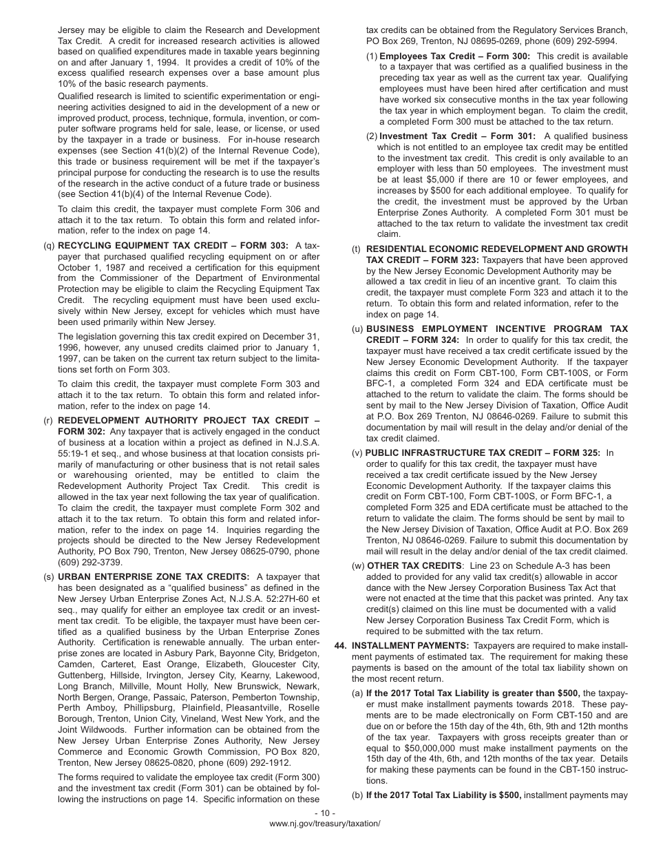 Instructions for Form CBT-100 Corporation Business Tax Return - New Jersey, Page 13