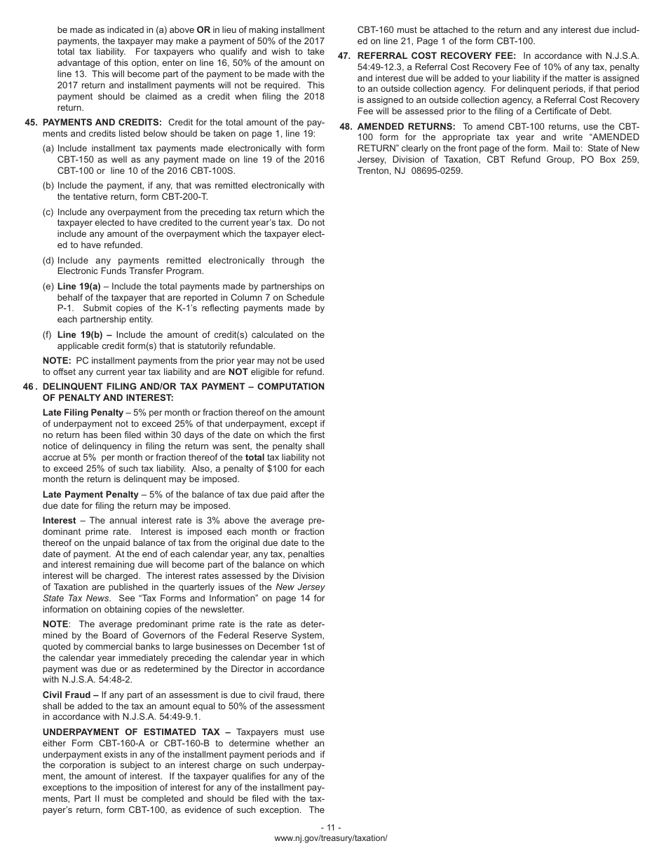 Instructions for Form CBT-100 Corporation Business Tax Return - New Jersey, Page 14