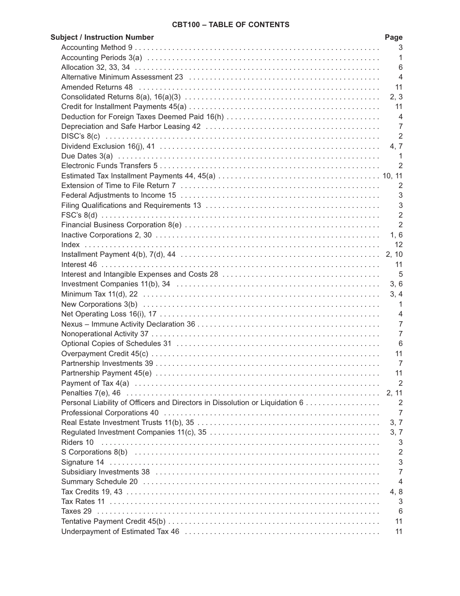 Instructions for Form CBT-100 Corporation Business Tax Return - New Jersey, Page 3