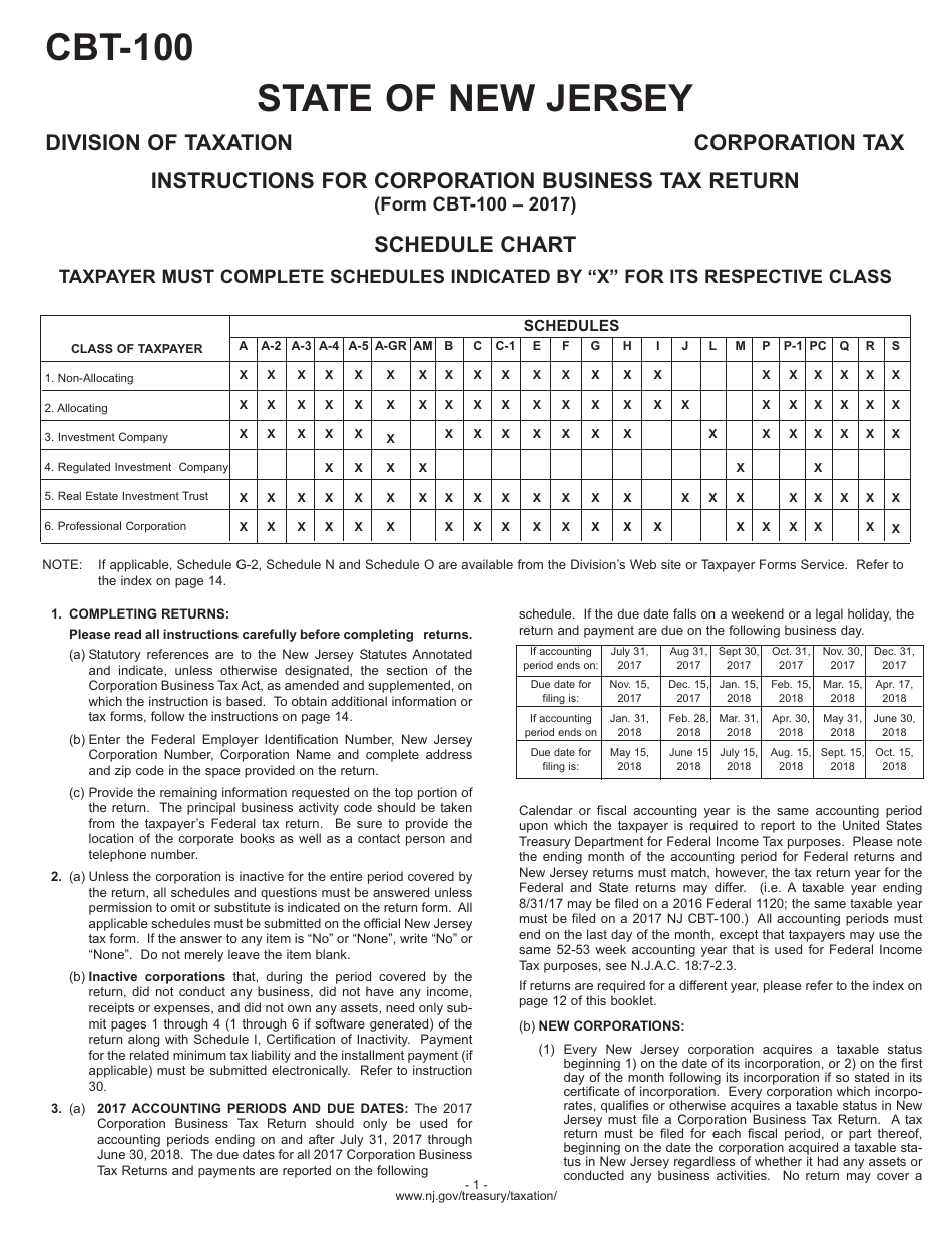 Instructions for Form CBT-100 Corporation Business Tax Return - New Jersey, Page 4