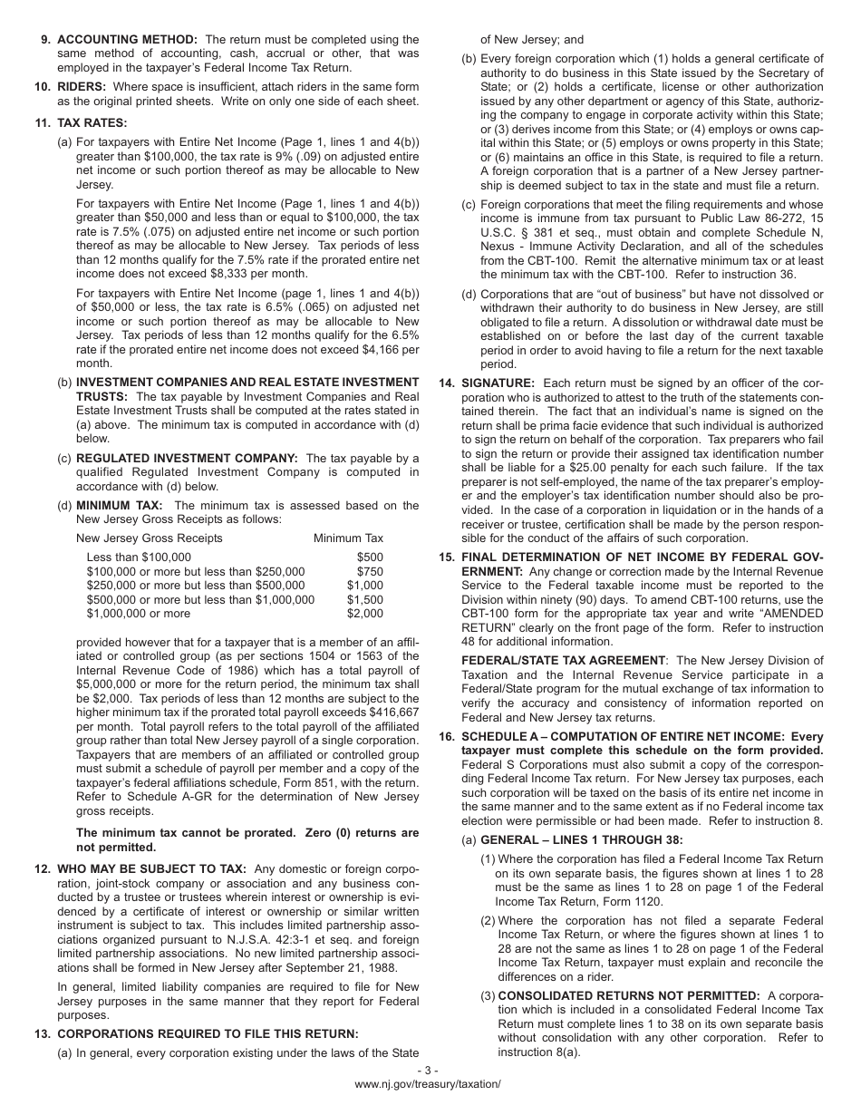 Instructions for Form CBT-100 Corporation Business Tax Return - New Jersey, Page 6