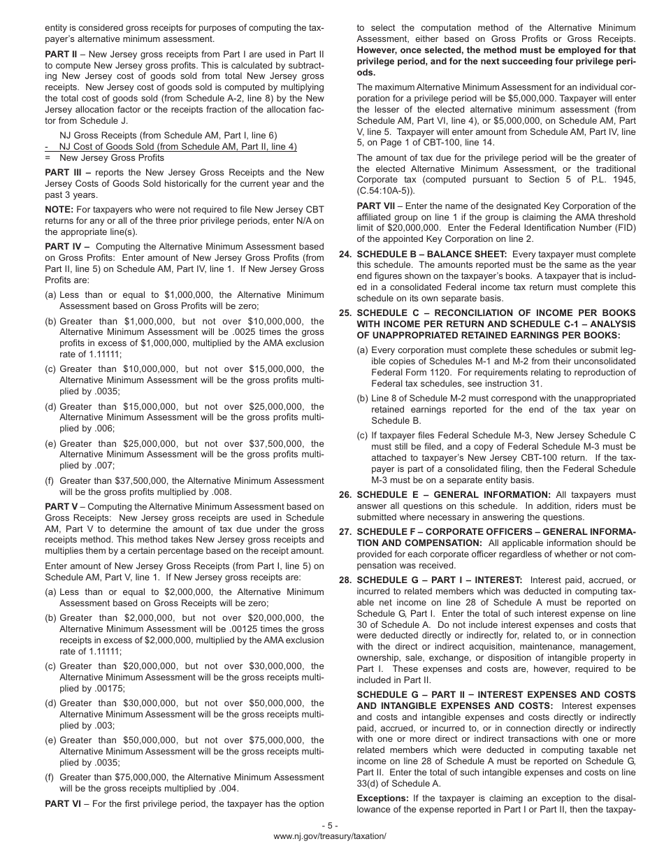 Instructions for Form CBT-100 Corporation Business Tax Return - New Jersey, Page 8