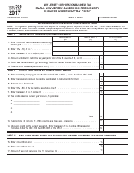 Form 308 Small New Jersey-Based High-Technology Business Investment Tax Credit - New Jersey