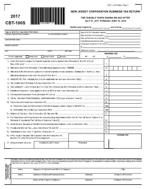 Form CBT-100S 2017 Printable Pdf