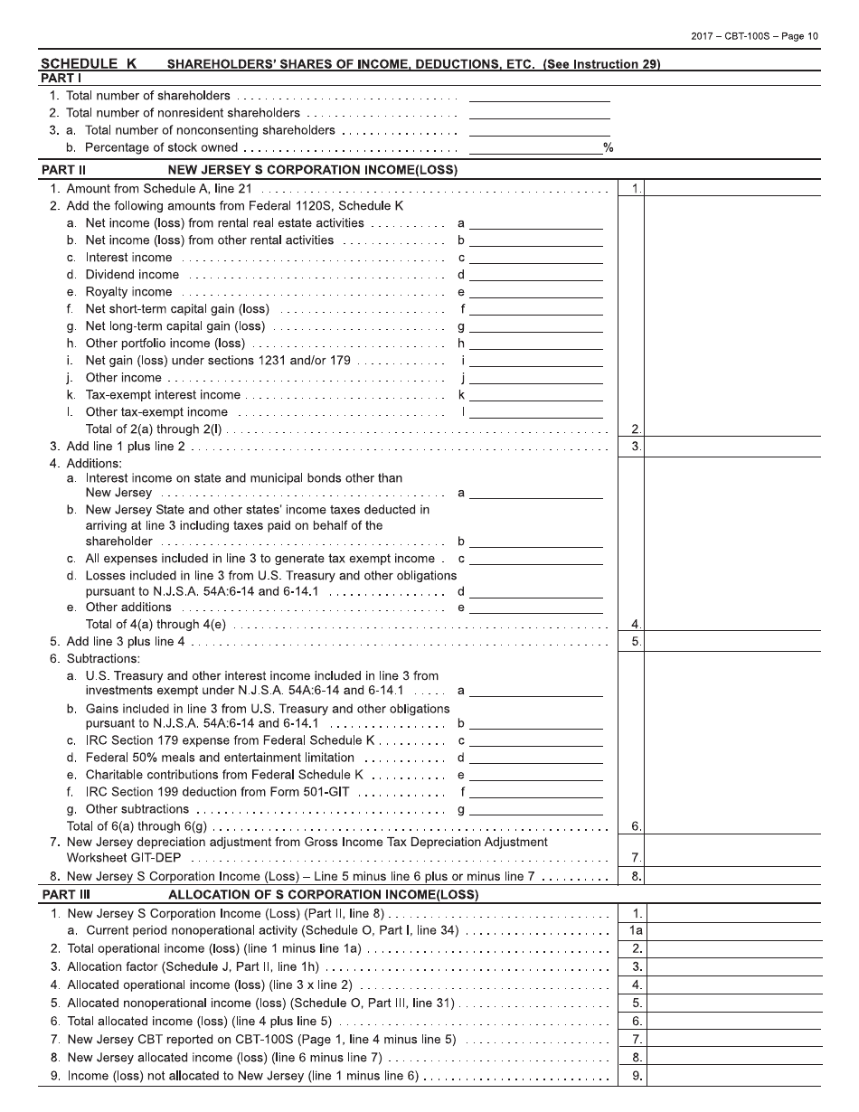 Form CBT-100S New Jersey Corporation Business Tax Return - New Jersey, Page 10