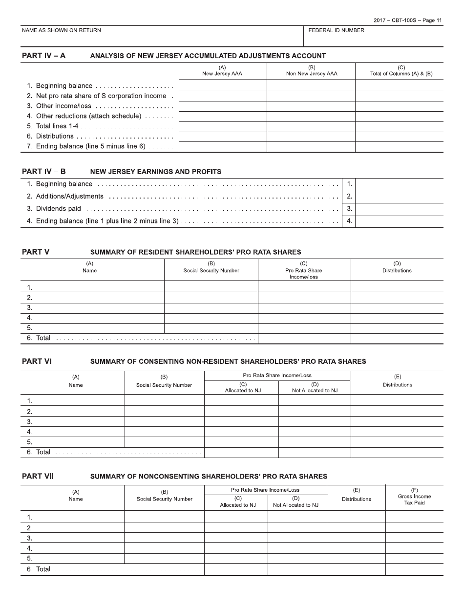 Form CBT-100S New Jersey Corporation Business Tax Return - New Jersey, Page 11