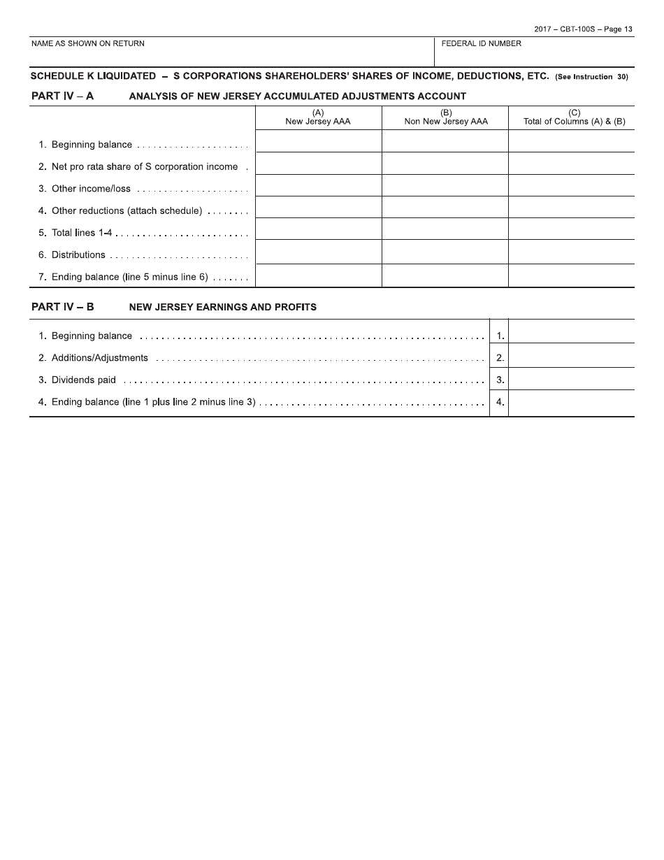Form CBT-100S New Jersey Corporation Business Tax Return - New Jersey, Page 13
