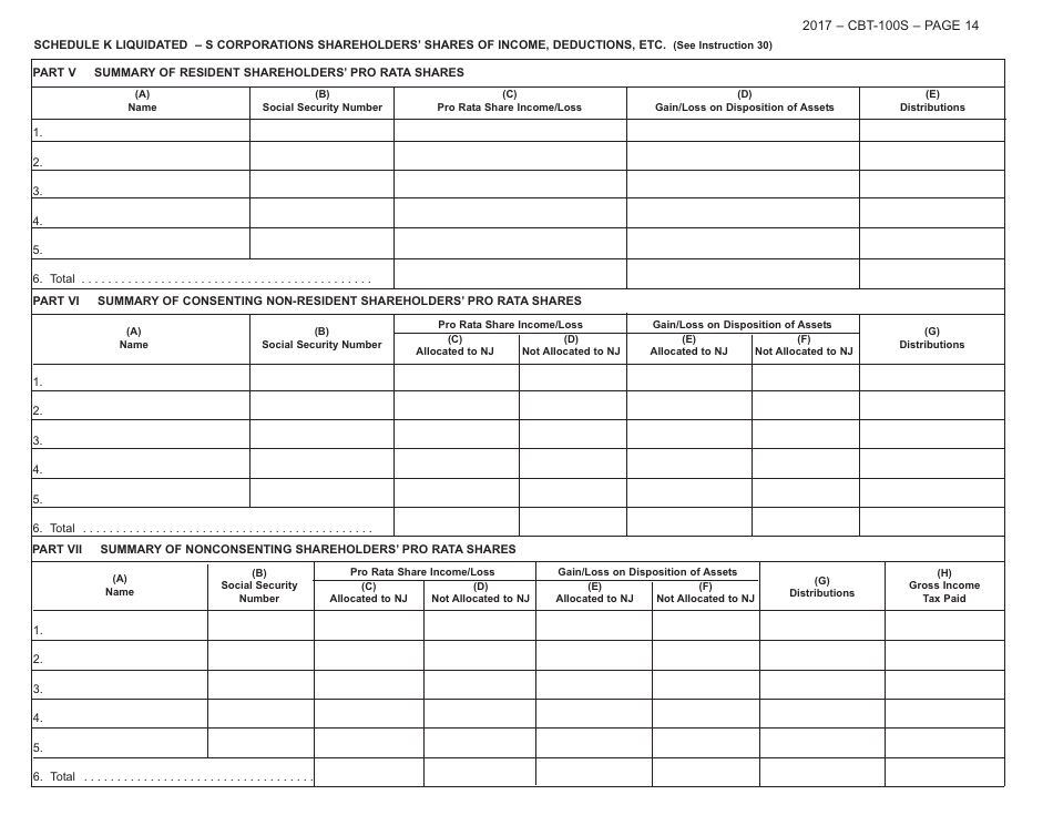 Form CBT-100S New Jersey Corporation Business Tax Return - New Jersey, Page 14