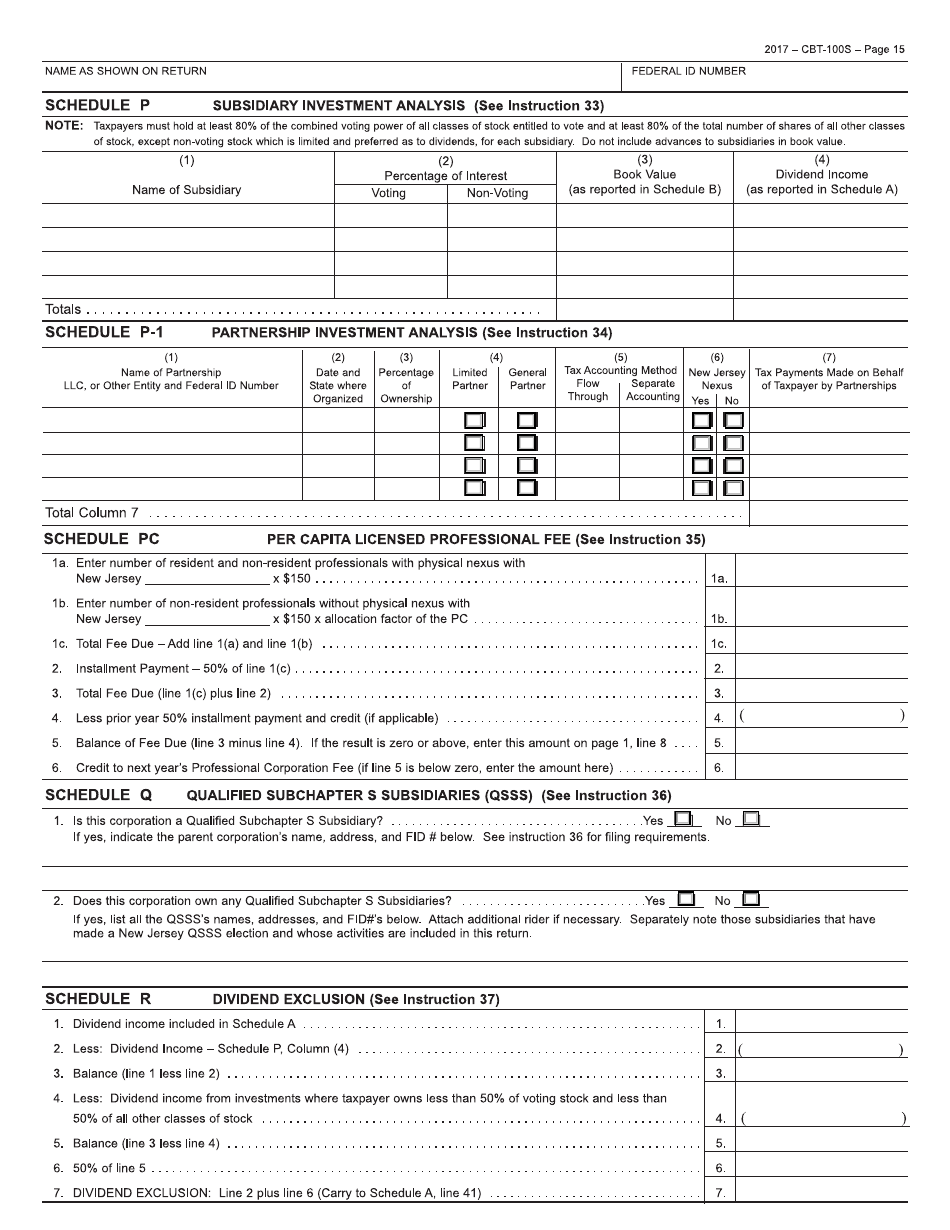 Form CBT-100S New Jersey Corporation Business Tax Return - New Jersey, Page 15
