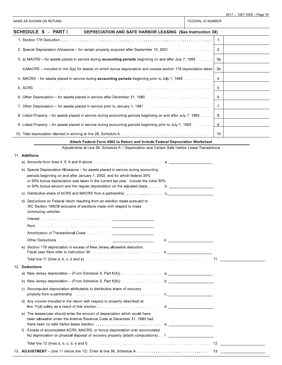 Form CBT-100S New Jersey Corporation Business Tax Return - New Jersey, Page 16