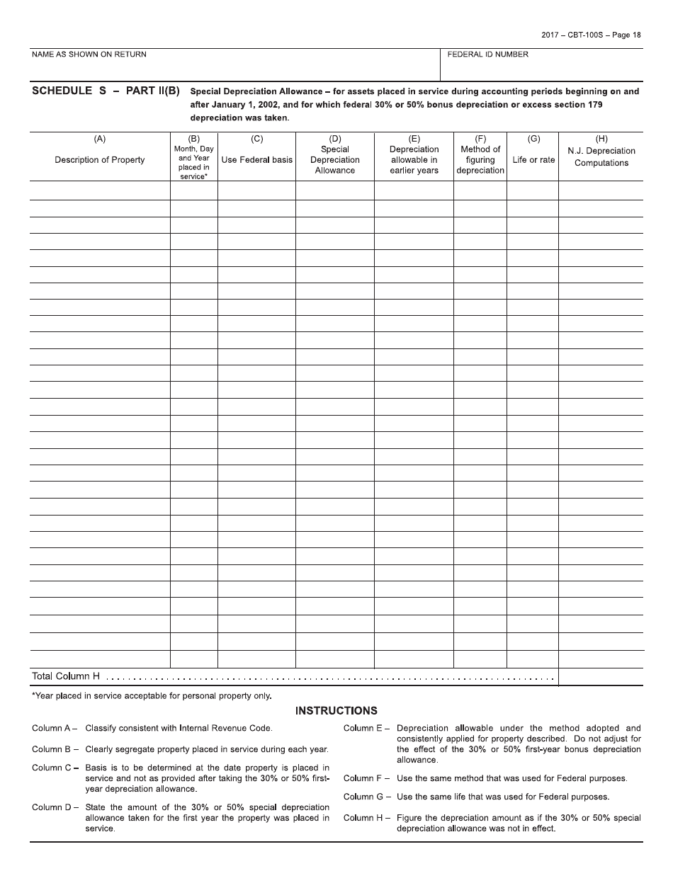 Form CBT-100S New Jersey Corporation Business Tax Return - New Jersey, Page 18