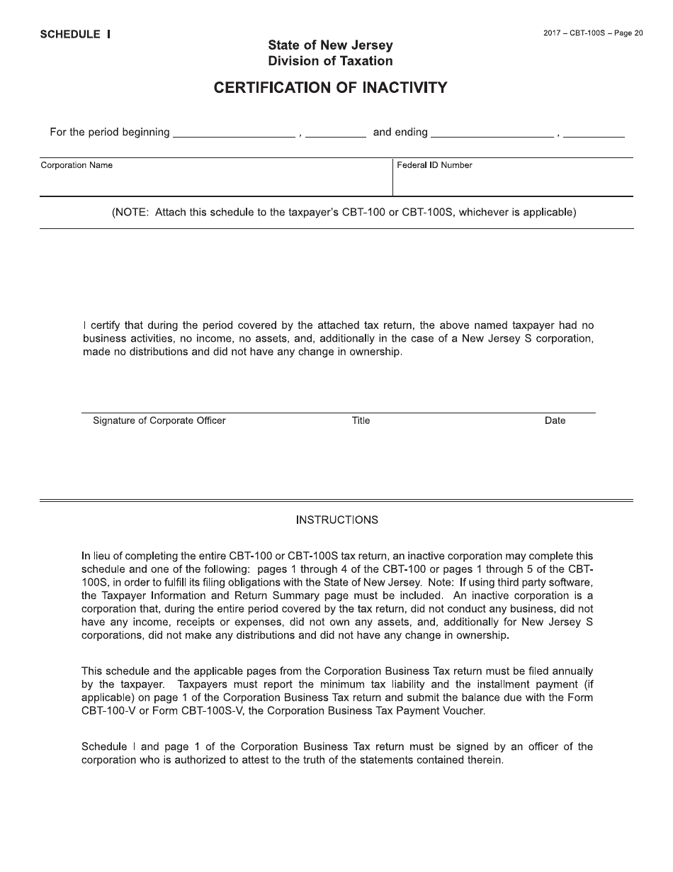 Form CBT-100S New Jersey Corporation Business Tax Return - New Jersey, Page 20