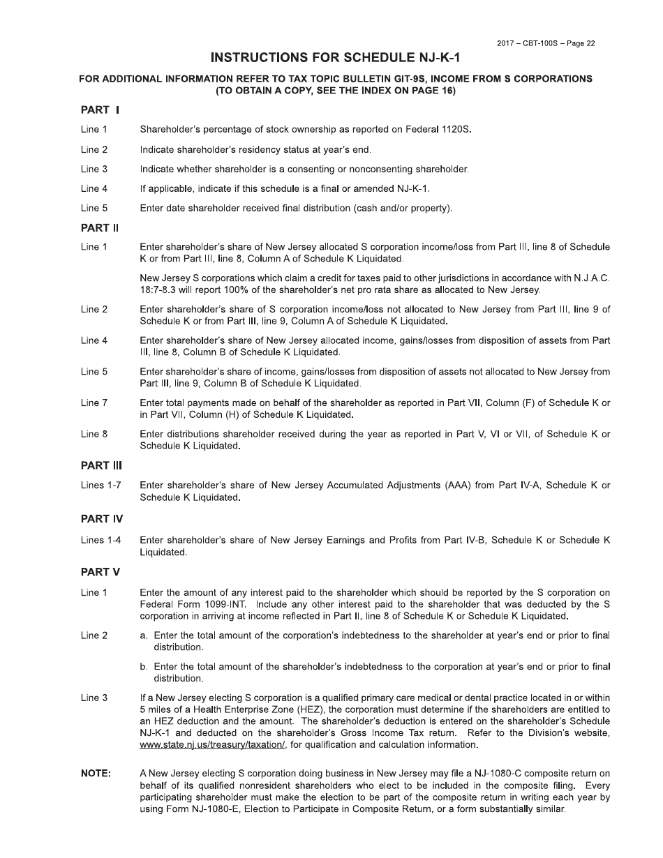 Form CBT-100S New Jersey Corporation Business Tax Return - New Jersey, Page 22