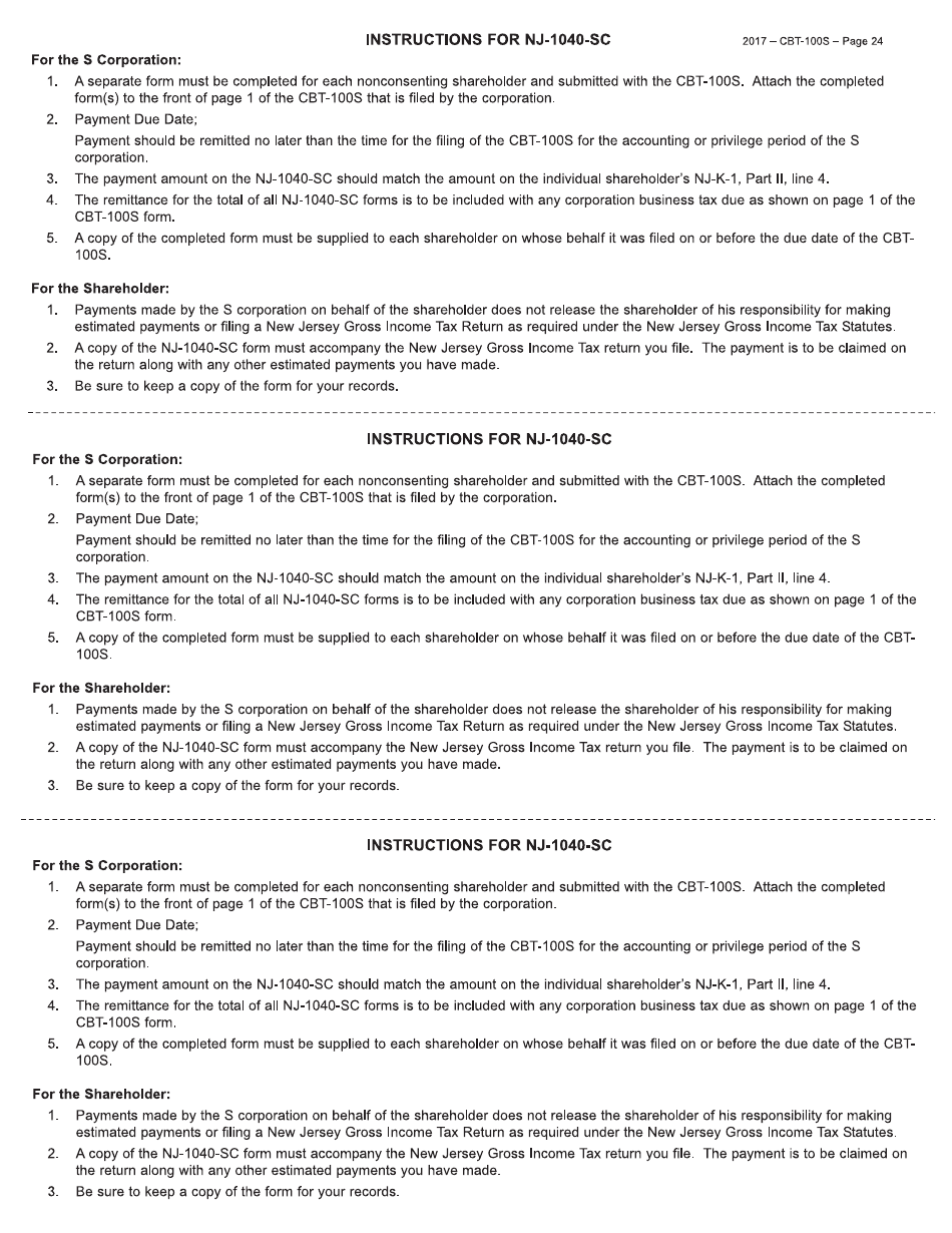Form CBT-100S New Jersey Corporation Business Tax Return - New Jersey, Page 24