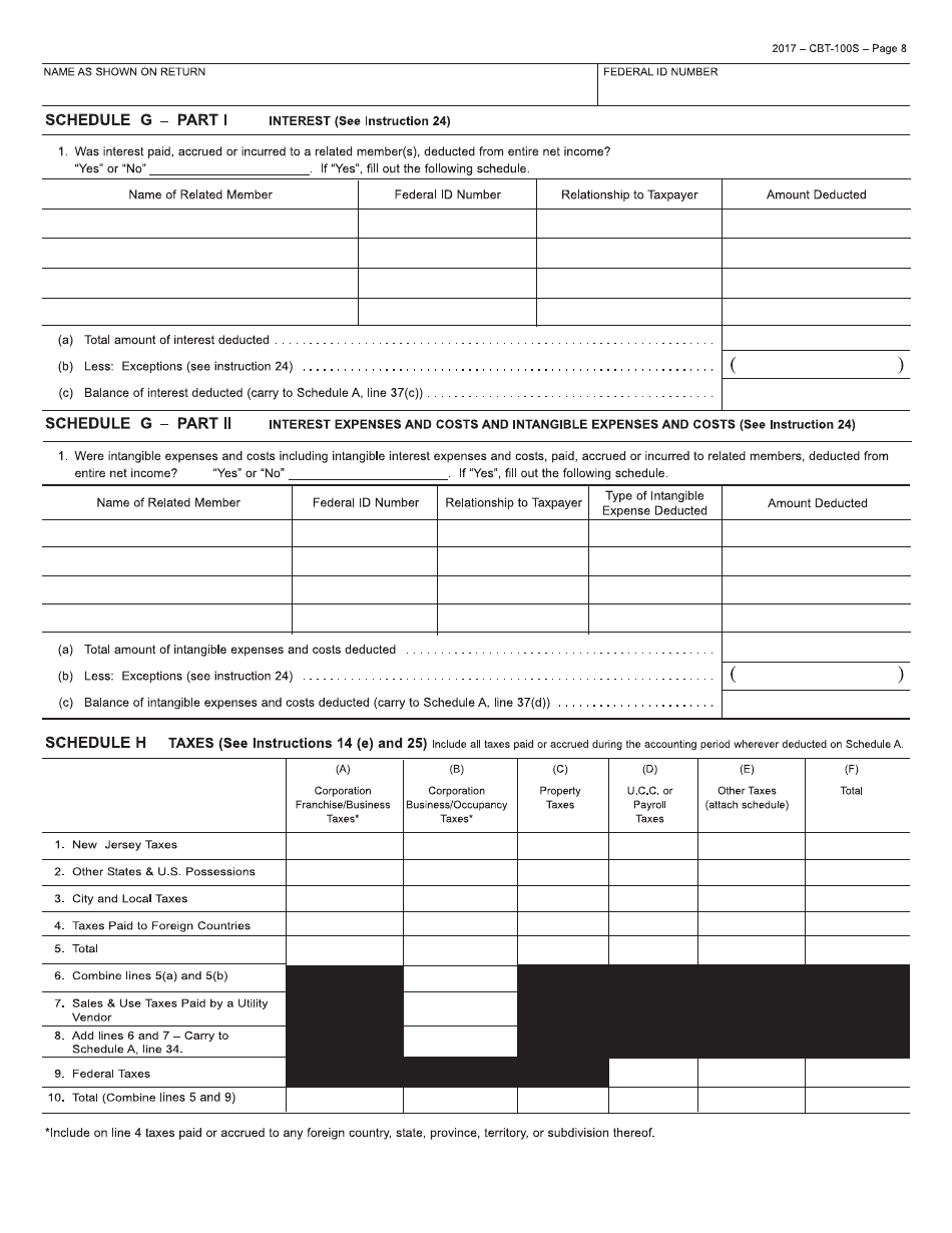 Form CBT-100S New Jersey Corporation Business Tax Return - New Jersey, Page 8