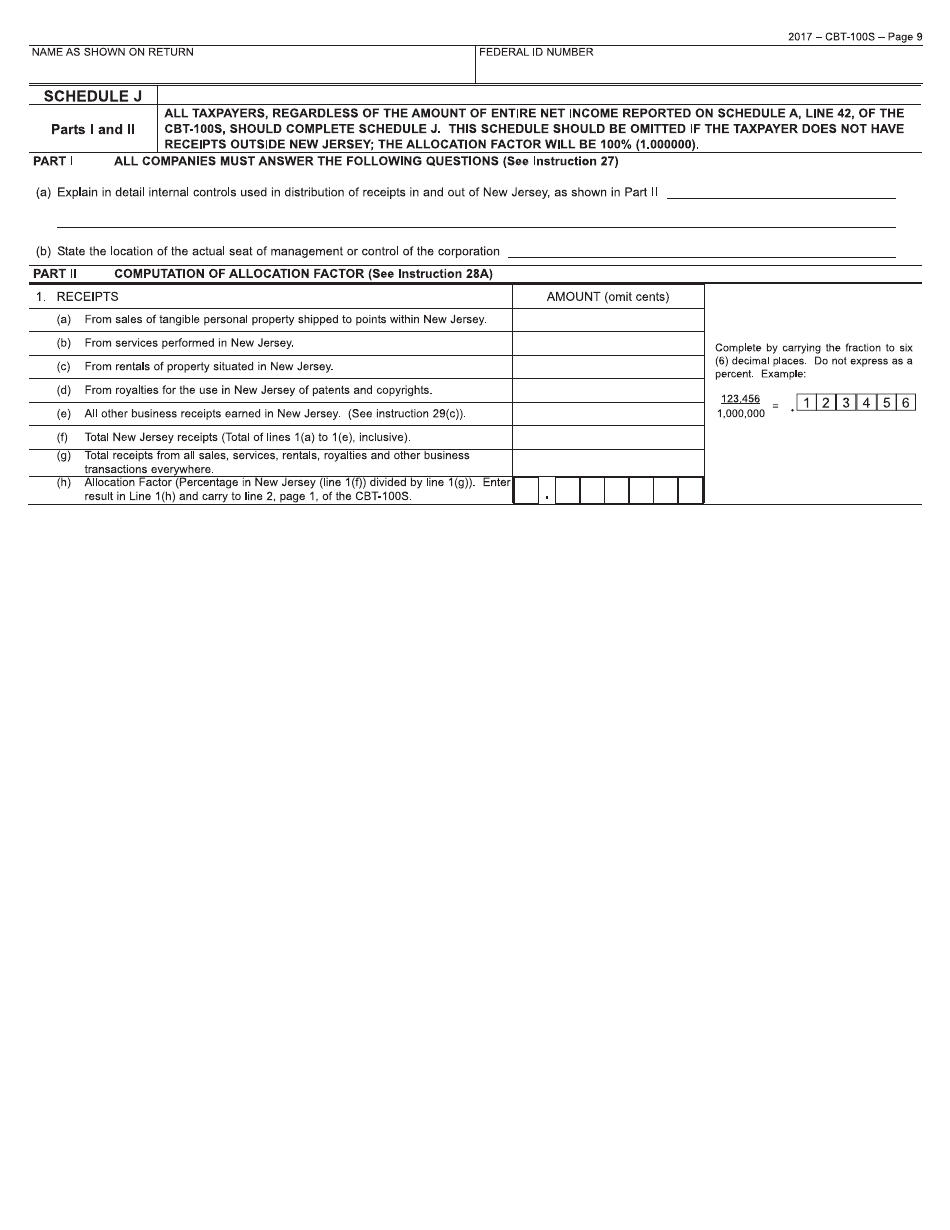 Form CBT-100S New Jersey Corporation Business Tax Return - New Jersey, Page 9