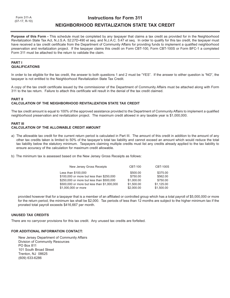 Form 311 Neighborhood Revitalization State Tax Credit - New Jersey, Page 2