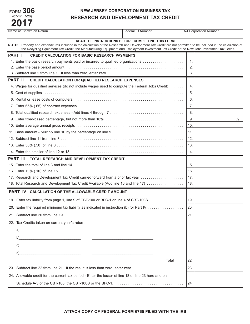 Form 306 Download Fillable PDF or Fill Online Research and Development ...
