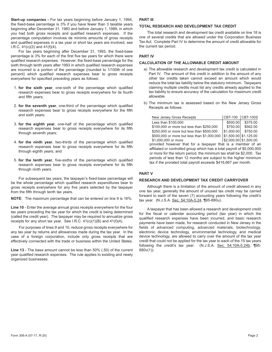 Form 306 Research and Development Tax Credit - New Jersey, Page 4