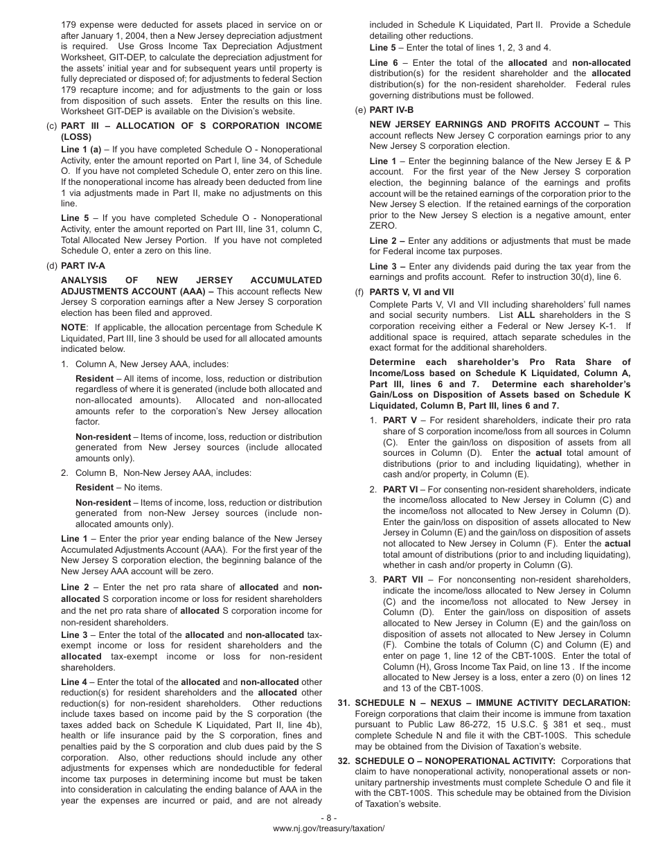 Instructions for Form CBT-100S S Corporation Business Tax Return - New Jersey, Page 11