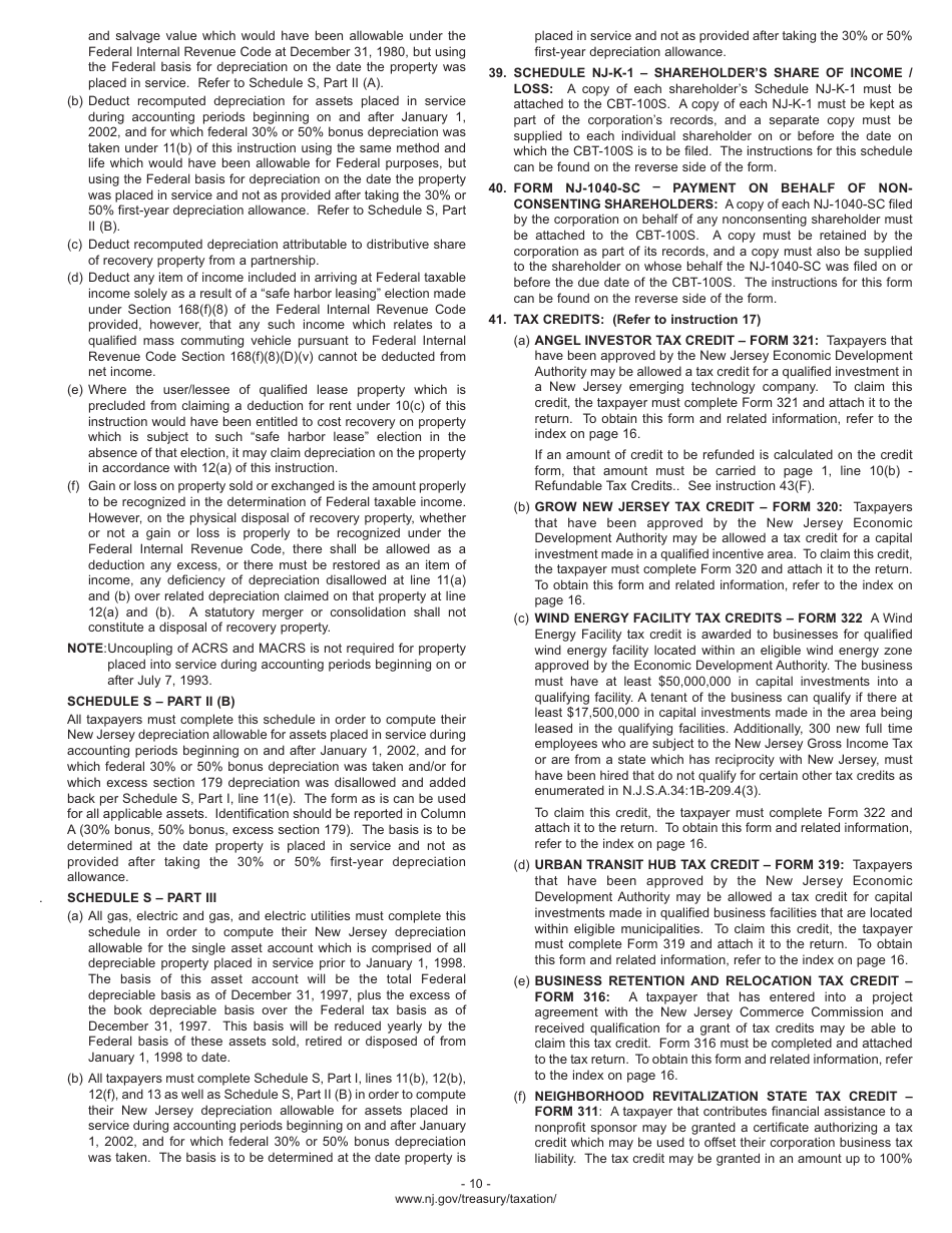 Instructions for Form CBT-100S S Corporation Business Tax Return - New Jersey, Page 13