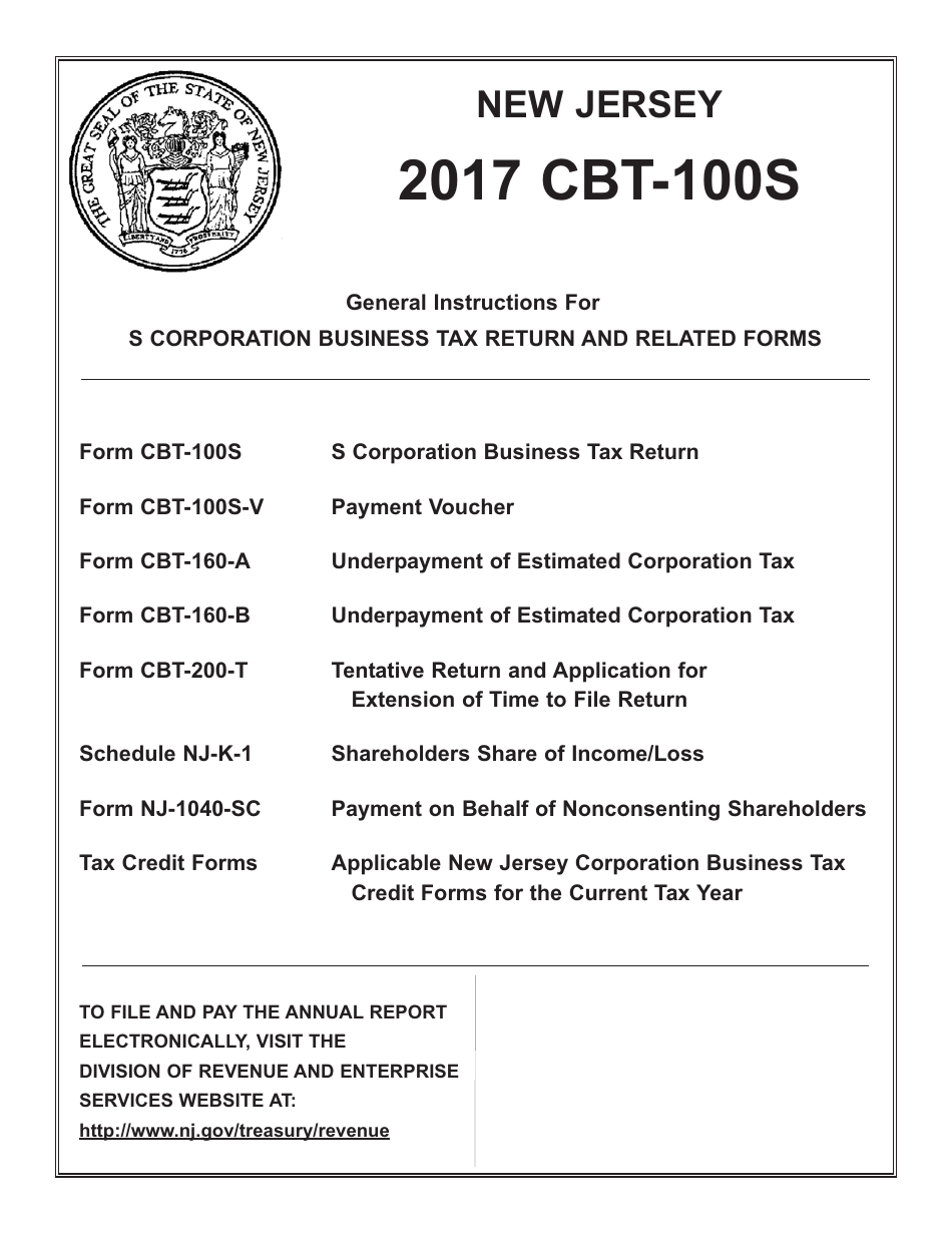 Instructions for Form CBT-100S S Corporation Business Tax Return - New Jersey, Page 1