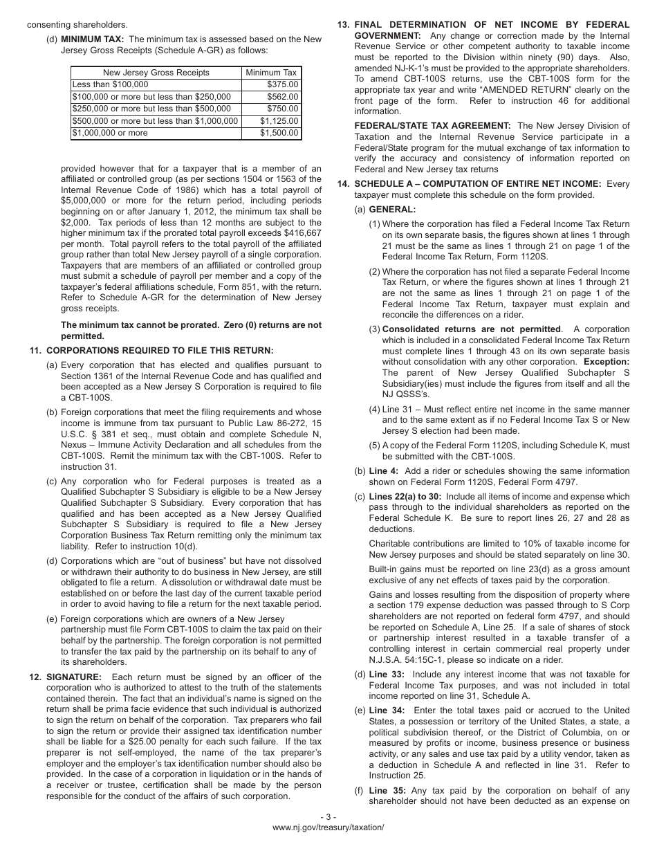 Instructions for Form CBT-100S S Corporation Business Tax Return - New Jersey, Page 6