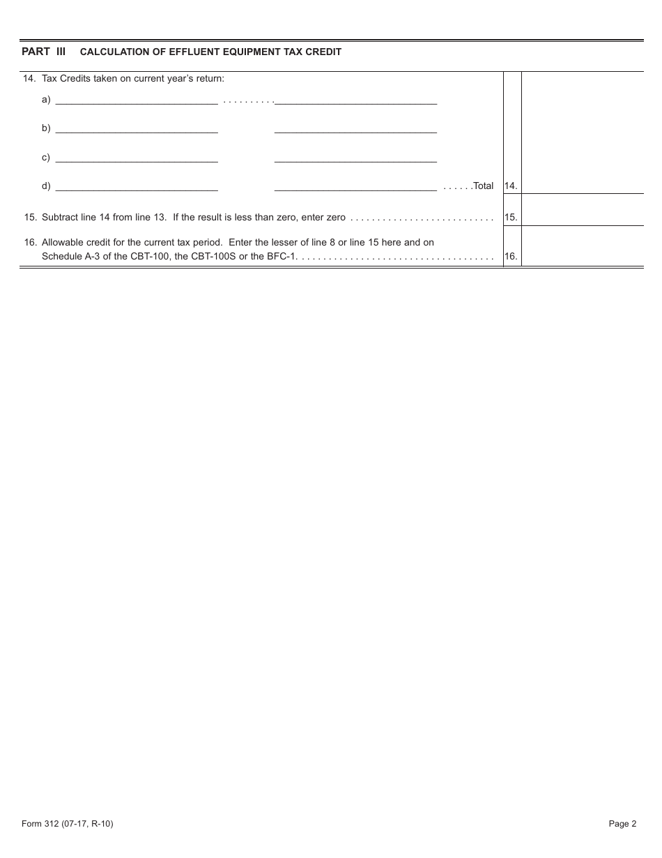 Form 312 Effluent Equipment Tax Credit - New Jersey, Page 2