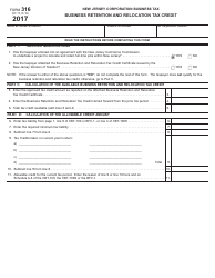 Form 316 Business Retention and Relocation Tax Credit - New Jersey