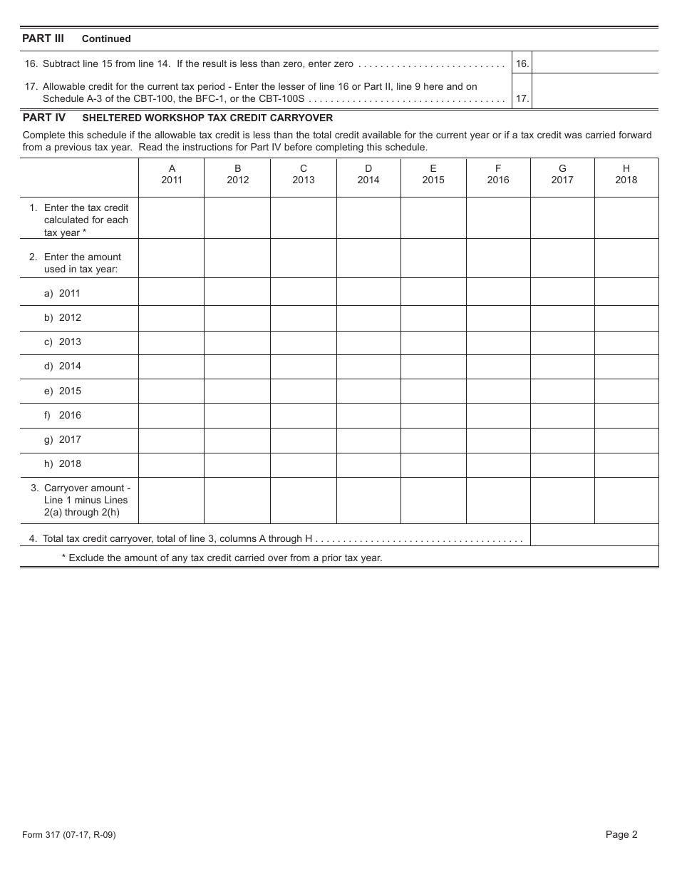 Form 317 Sheltered Workshop Tax Credit - New Jersey, Page 2