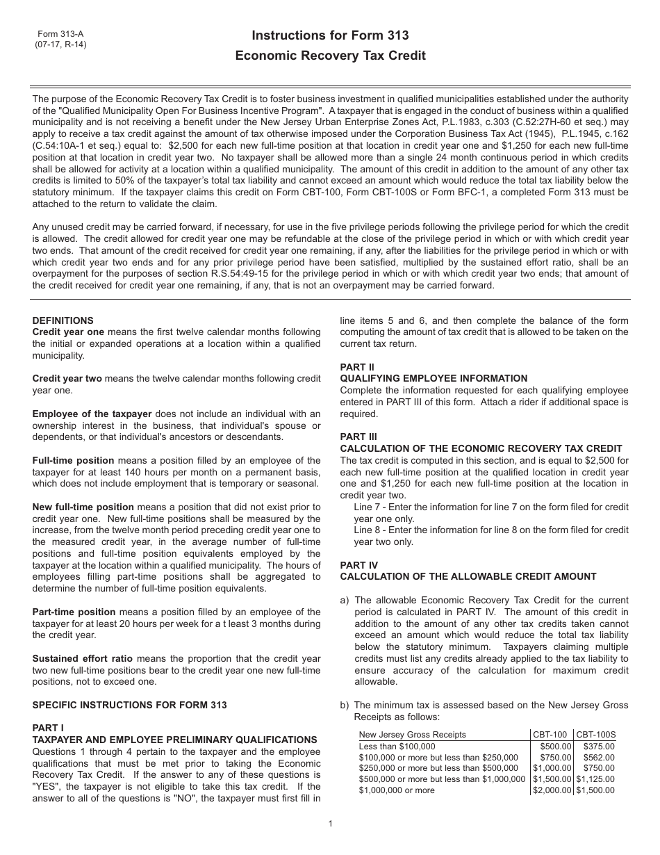 Form 313 Economic Recovery Tax Credit - New Jersey, Page 3