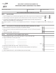 Document preview: Form 320 Grow New Jersey Assistance Tax Credit - New Jersey