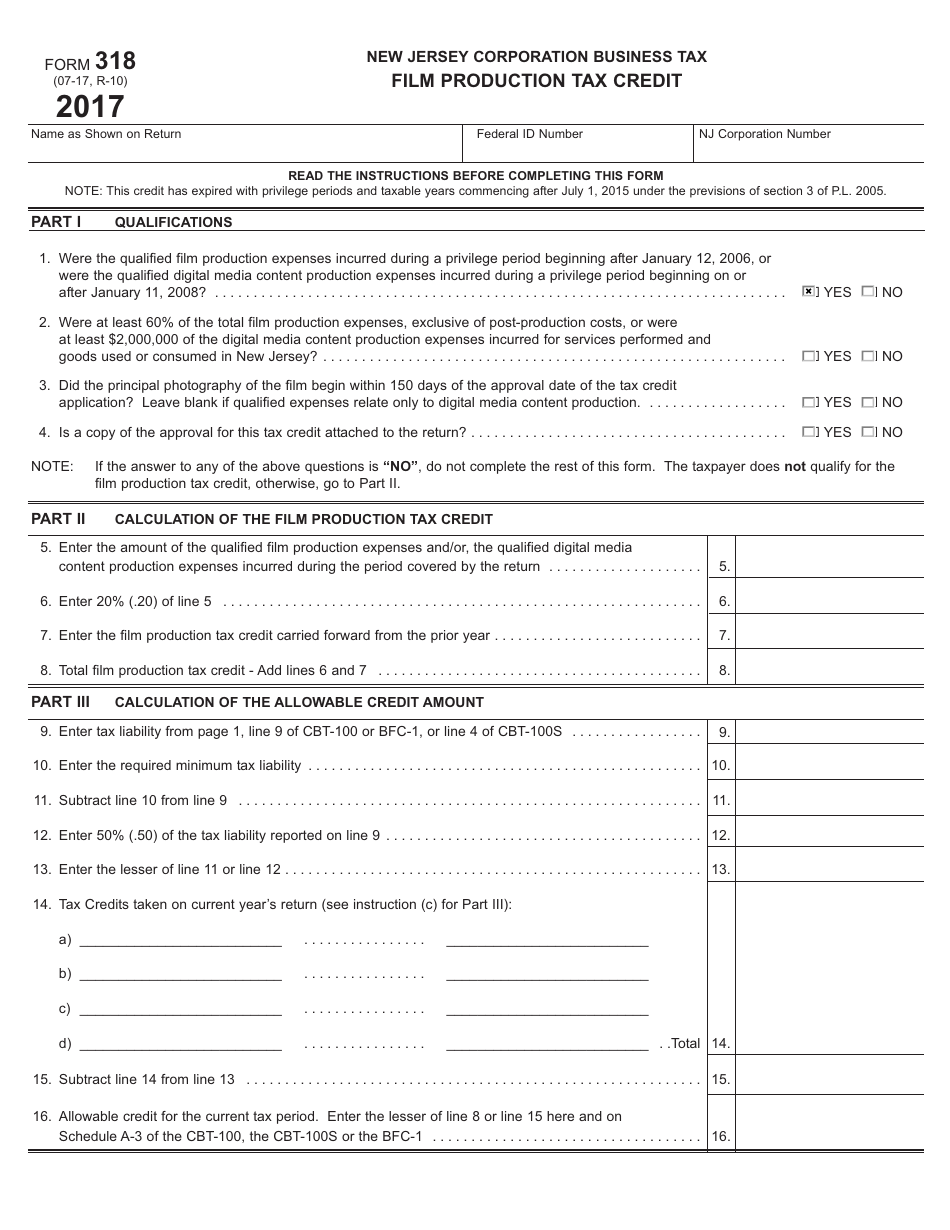 Form 318 Download Fillable PDF Or Fill Online Film Production Tax 