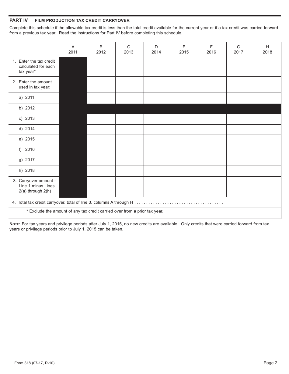 Form 318 Film Production Tax Credit - New Jersey, Page 2