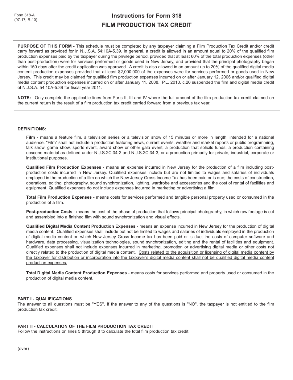 Form 318 Film Production Tax Credit - New Jersey, Page 3