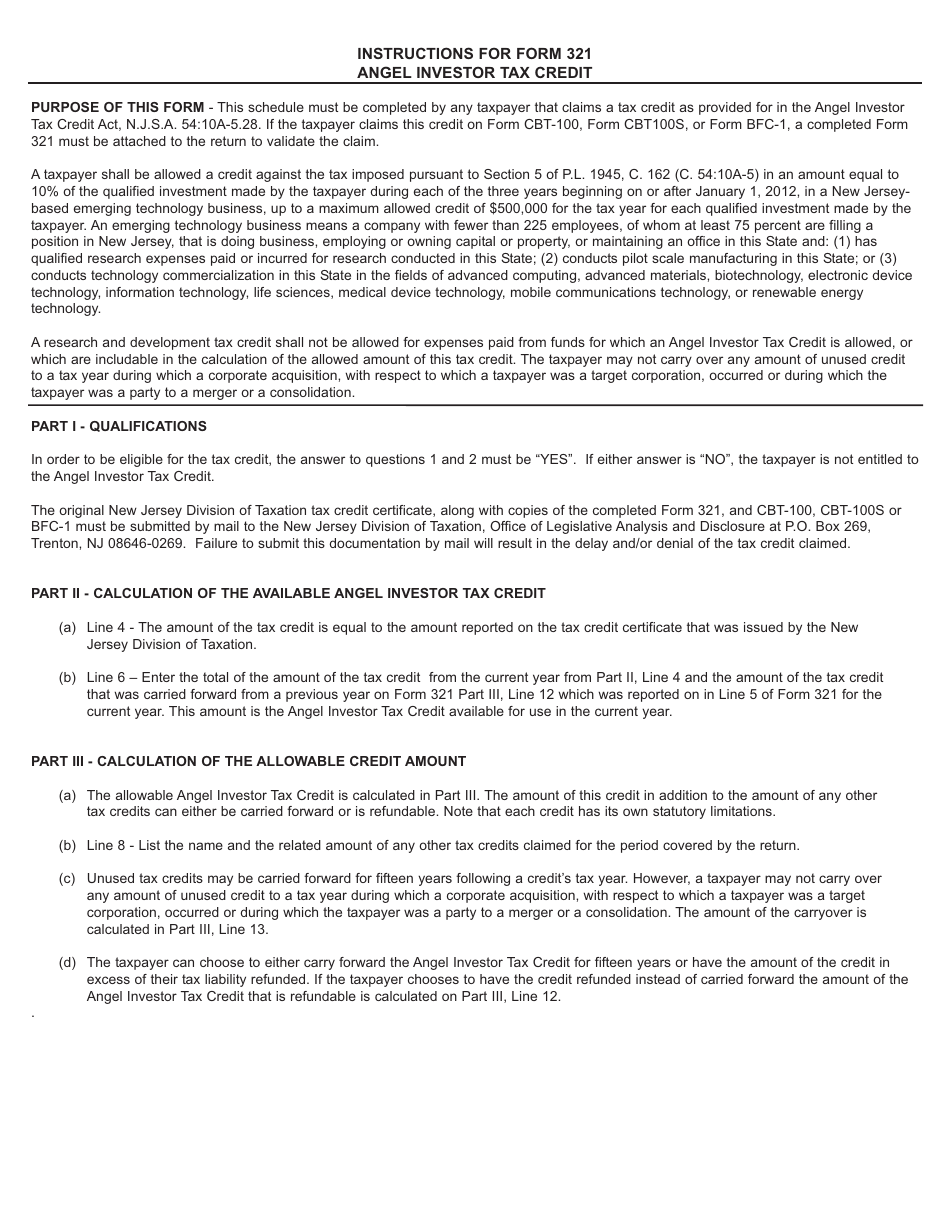 Form 321 Angel Investor Tax Credit - New Jersey, Page 2