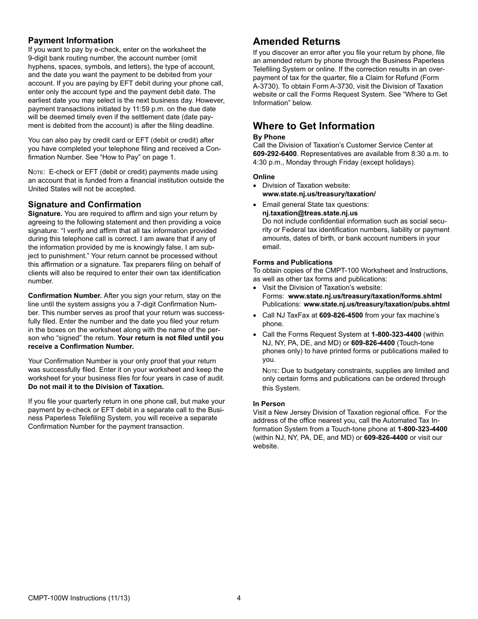 Instructions for Form CMPT-100W New Jersey Cosmetic Medical Procedures Gross Receipts Tax - New Jersey, Page 4