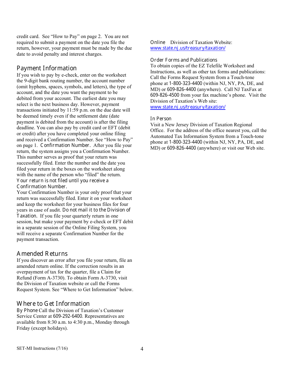 Instructions for Form SM-100 Sports and Entertainment Facility Tax - Millville District - Worksheet - New Jersey, Page 4