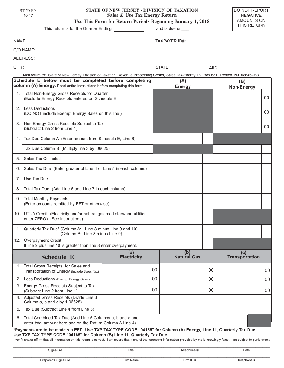 Form ST-50-EN Sales  Use Tax Energy Return - New Jersey, Page 2