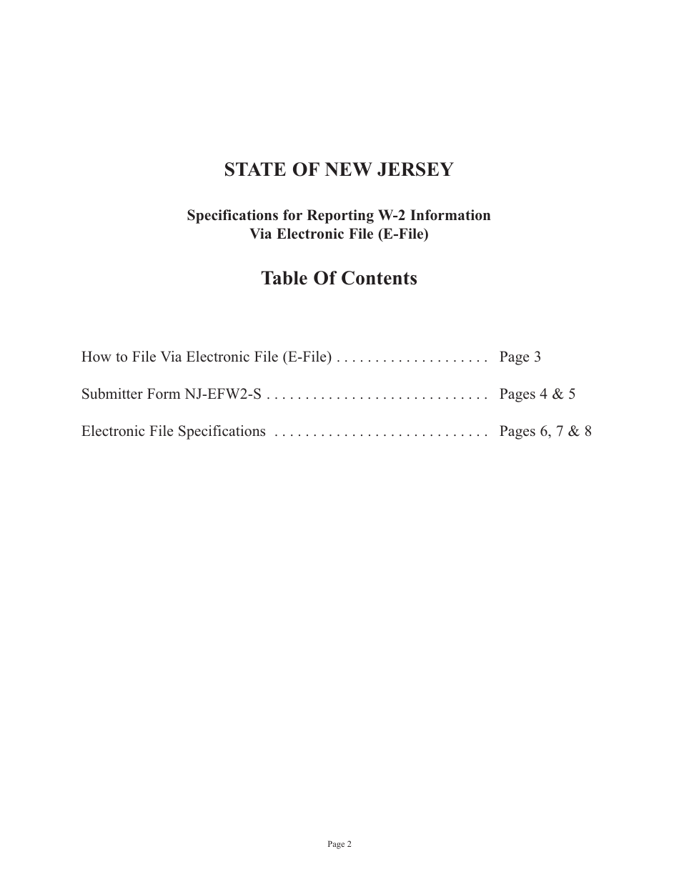 Form NJ-EFW2-S Report for W-2s Filed via Electronic File Transmission - New Jersey, Page 2