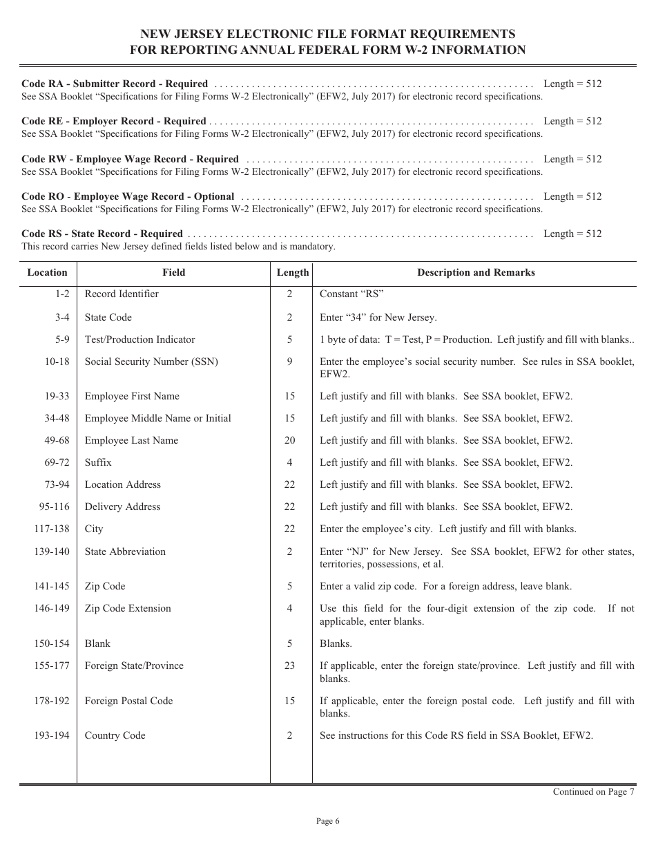 Form NJ-EFW2-S Report for W-2s Filed via Electronic File Transmission - New Jersey, Page 6