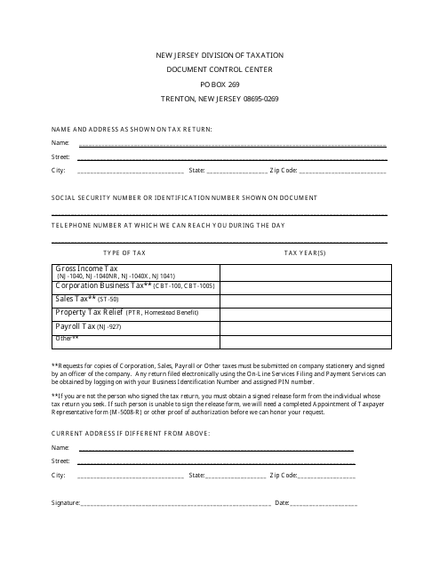 Dcc Request Form - New Jersey Download Pdf