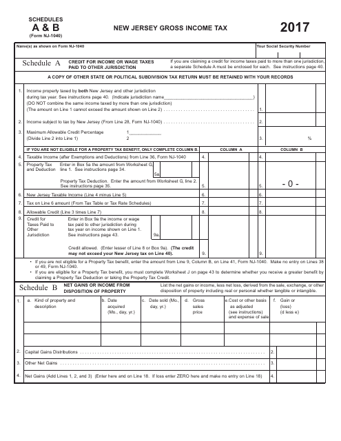 Form NJ-1040 Schedule A, B 2017 Printable Pdf