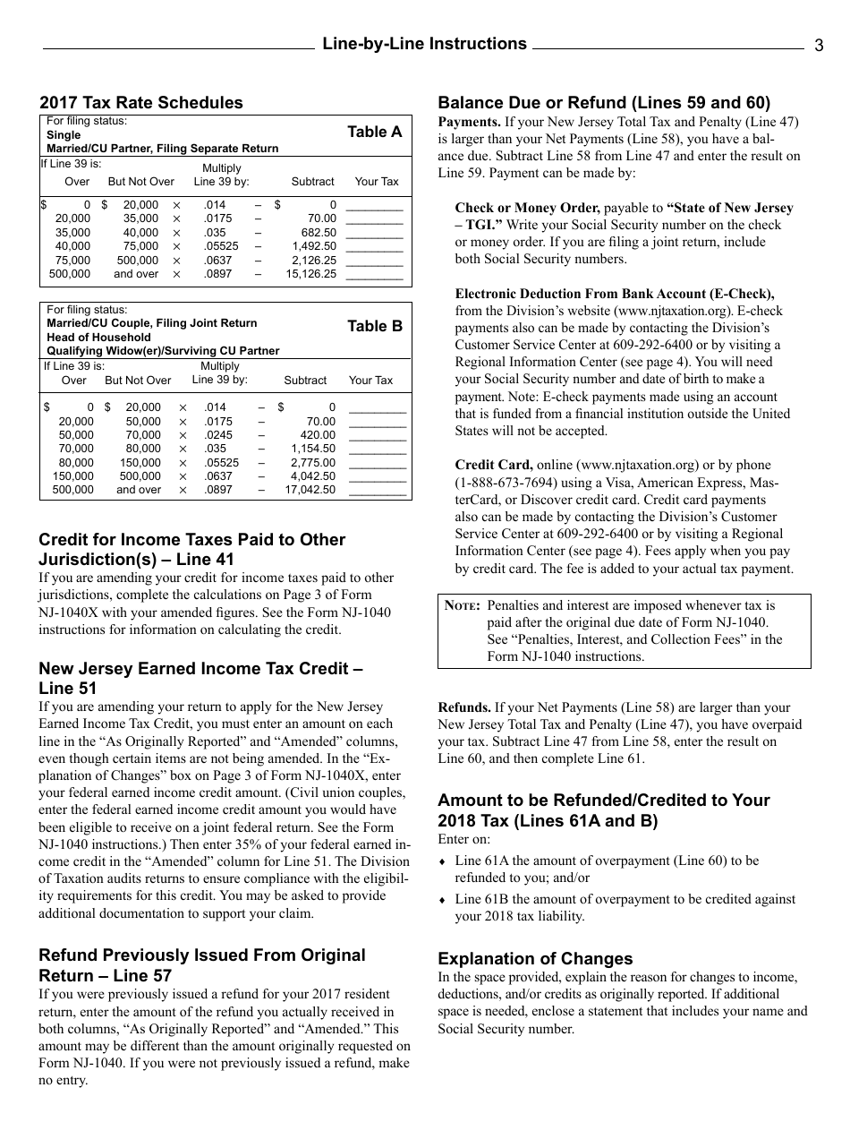 Instructions for Form NJ-1040X Amended Resident Return - New Jersey, Page 3