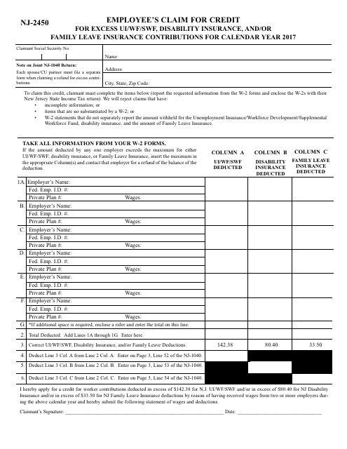 Form NJ-2450 Download Fillable PDF or Fill Online Employee ...