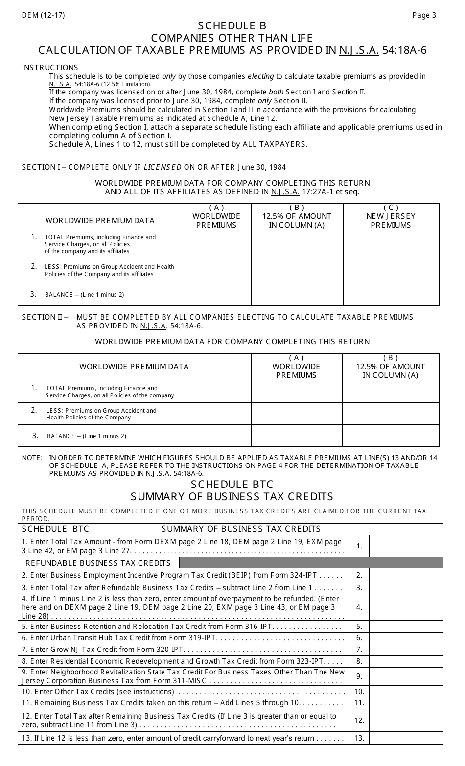 Form DEM Domestic Companies Other Than Life - New Jersey, Page 3