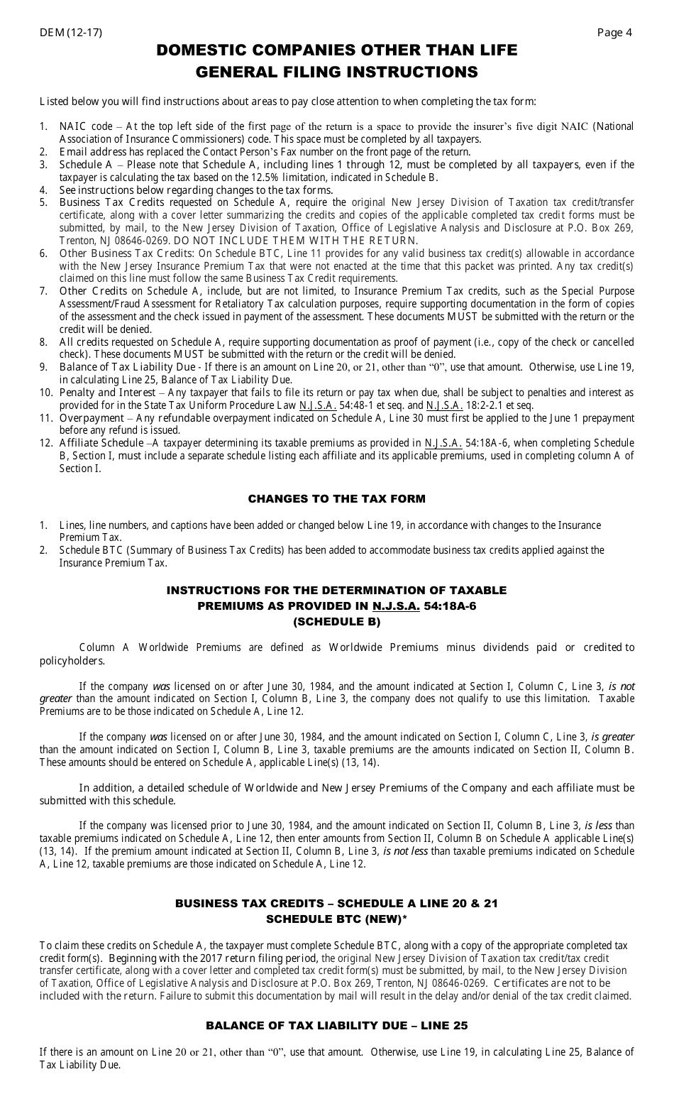 Form DEM Domestic Companies Other Than Life - New Jersey, Page 4