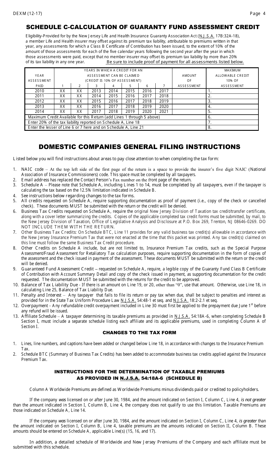 Form DEXM Domestic Companies - New Jersey, Page 4