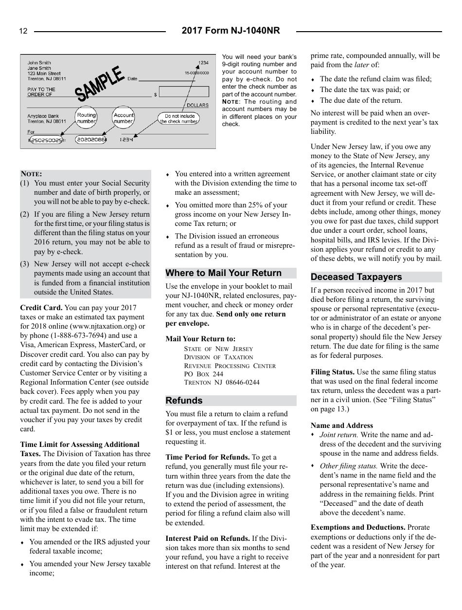 Instructions for Form NJ-1040NR Nonresident Return - New Jersey, Page 12